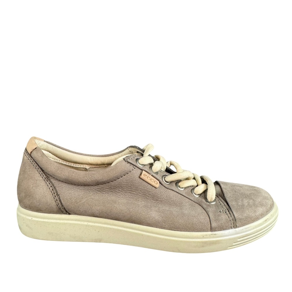 Ecco Soft 7 Leather Sneakers Warm Grey Taupe Lace Up Low Top Shoes Womens 5